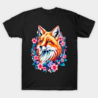 Red Fox with Bold Flowers T-Shirt